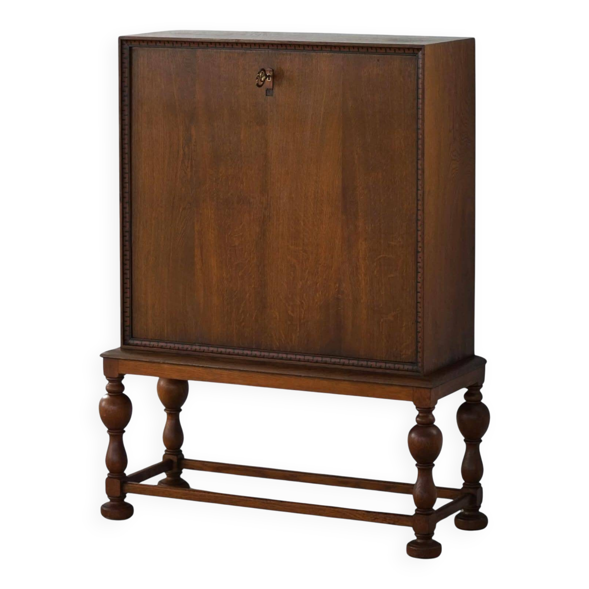 Modern Danish secretary, unique handmade oak, mid-20th century.