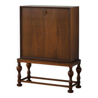 Modern Danish secretary, unique handmade oak, mid-20th century.