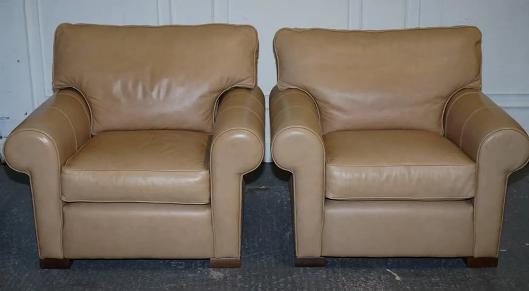 Brown Leather Latte Armchairs by Multi York England, Set of 2
