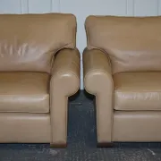 Brown Leather Latte Armchairs by Multi York England, Set of 2