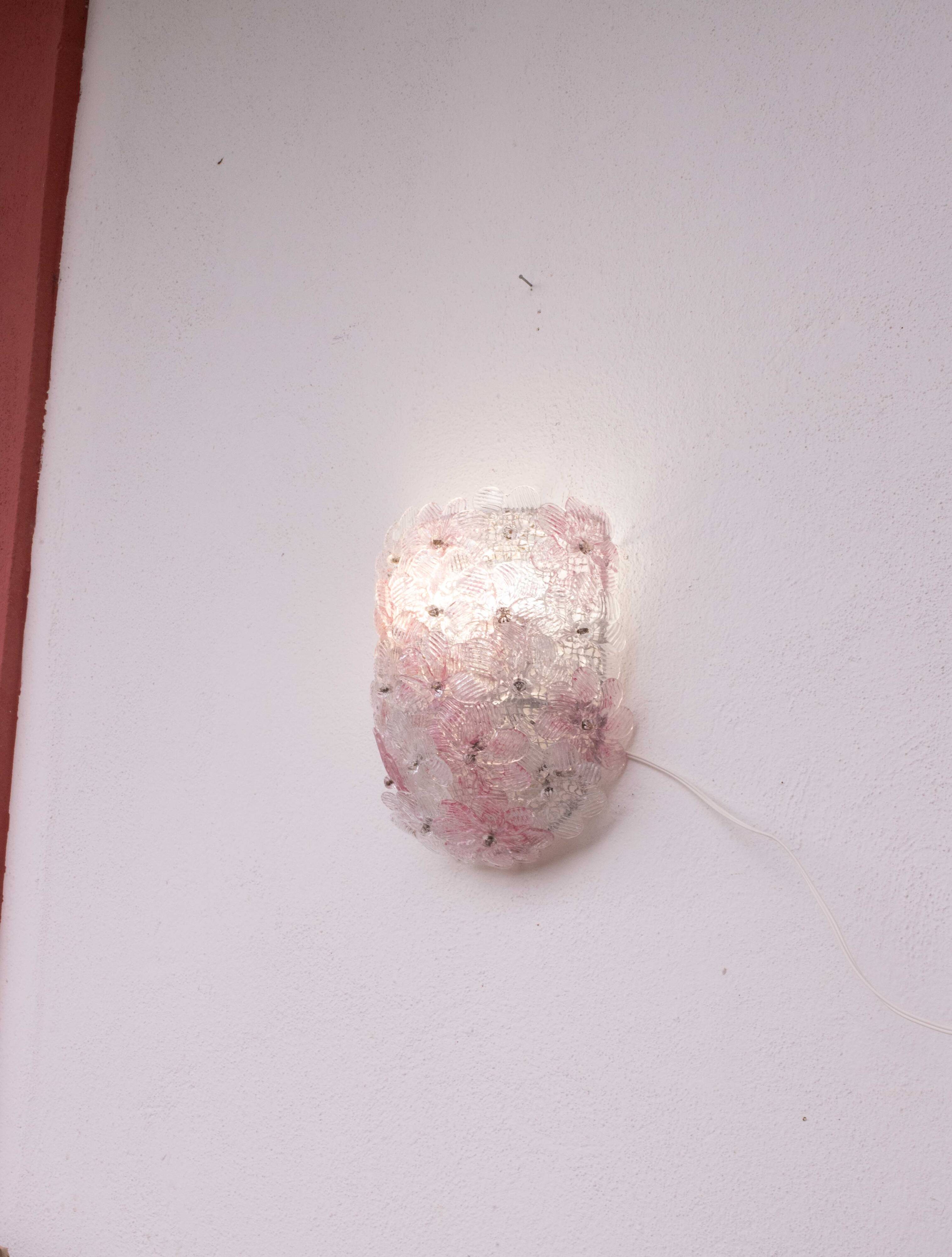 Set of 4 Murano Wall Light Pink Flower by Seguso, 1970