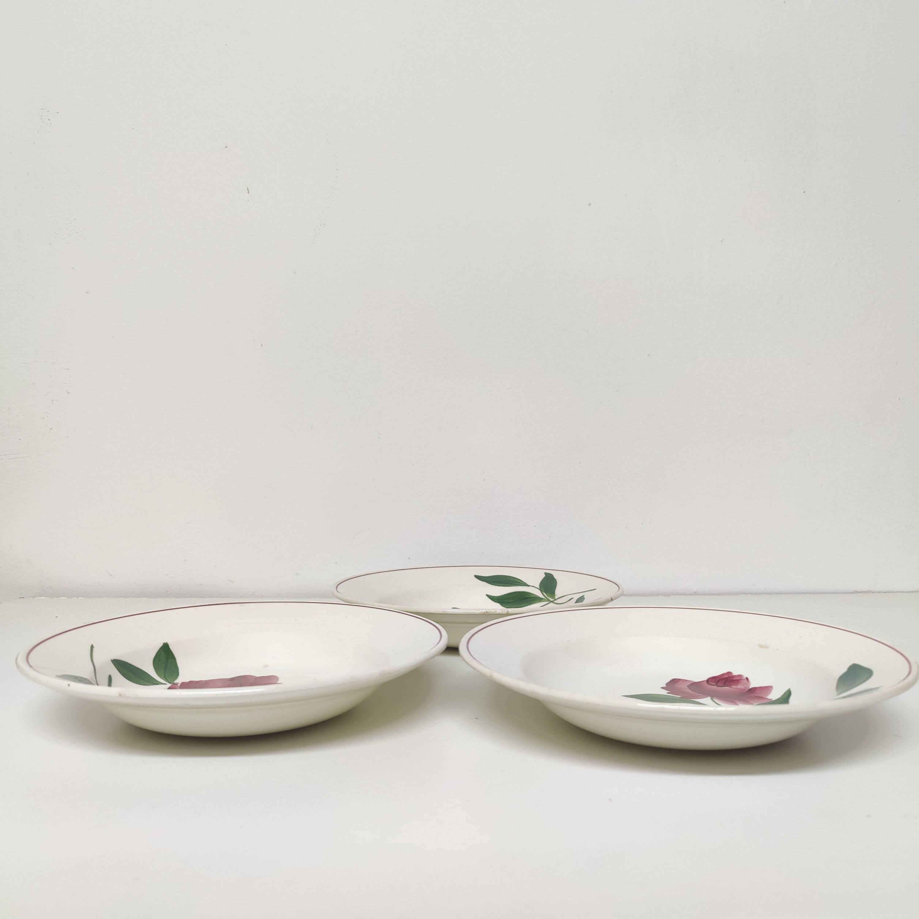 3 vintage floral soup plates Printemps Paris model Essonnes
