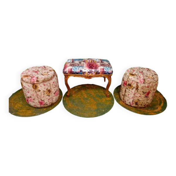 Banquette avec poufs style Louis XV