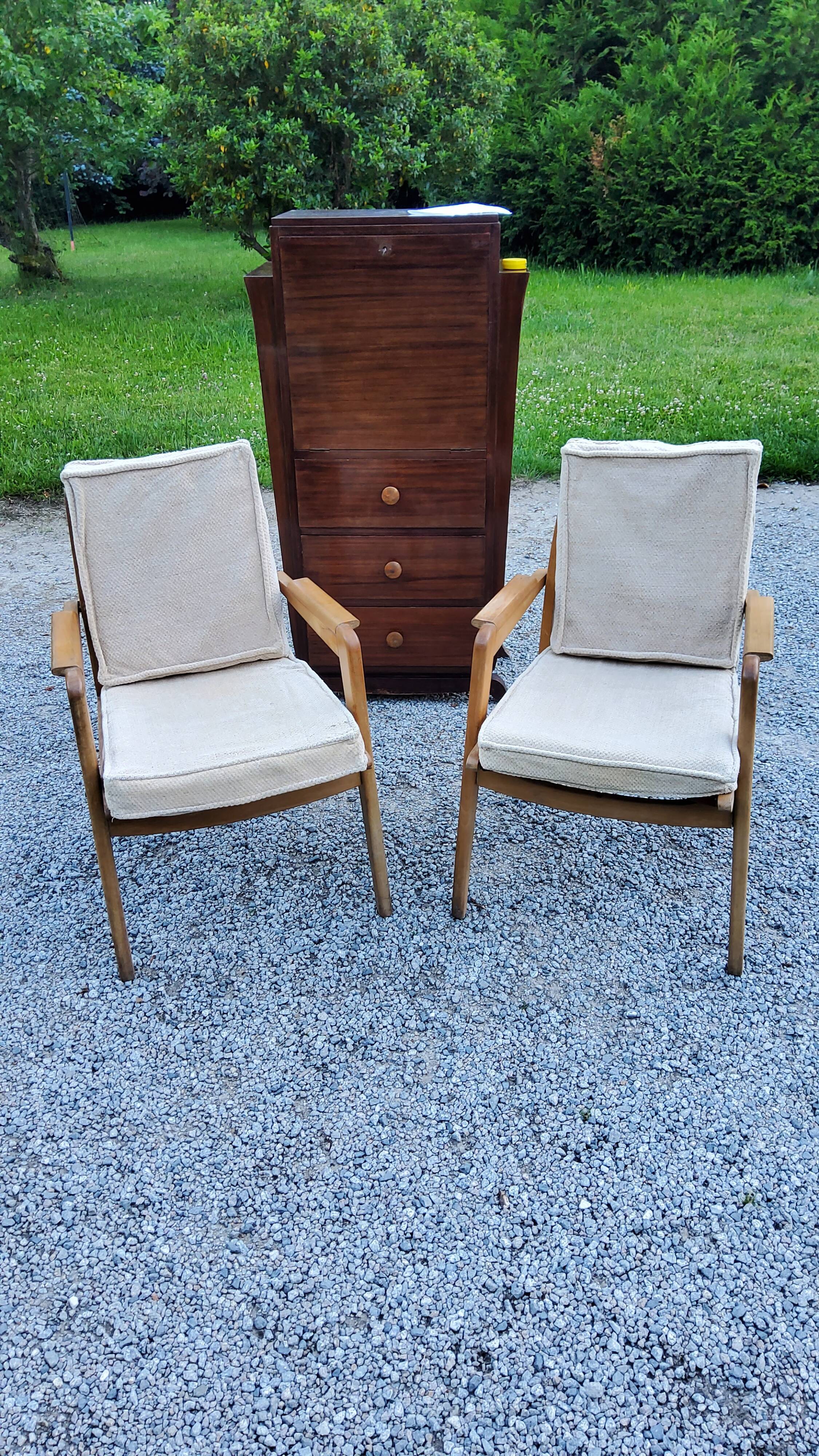 Pair of armchairs from the 50s free-span in blond beech