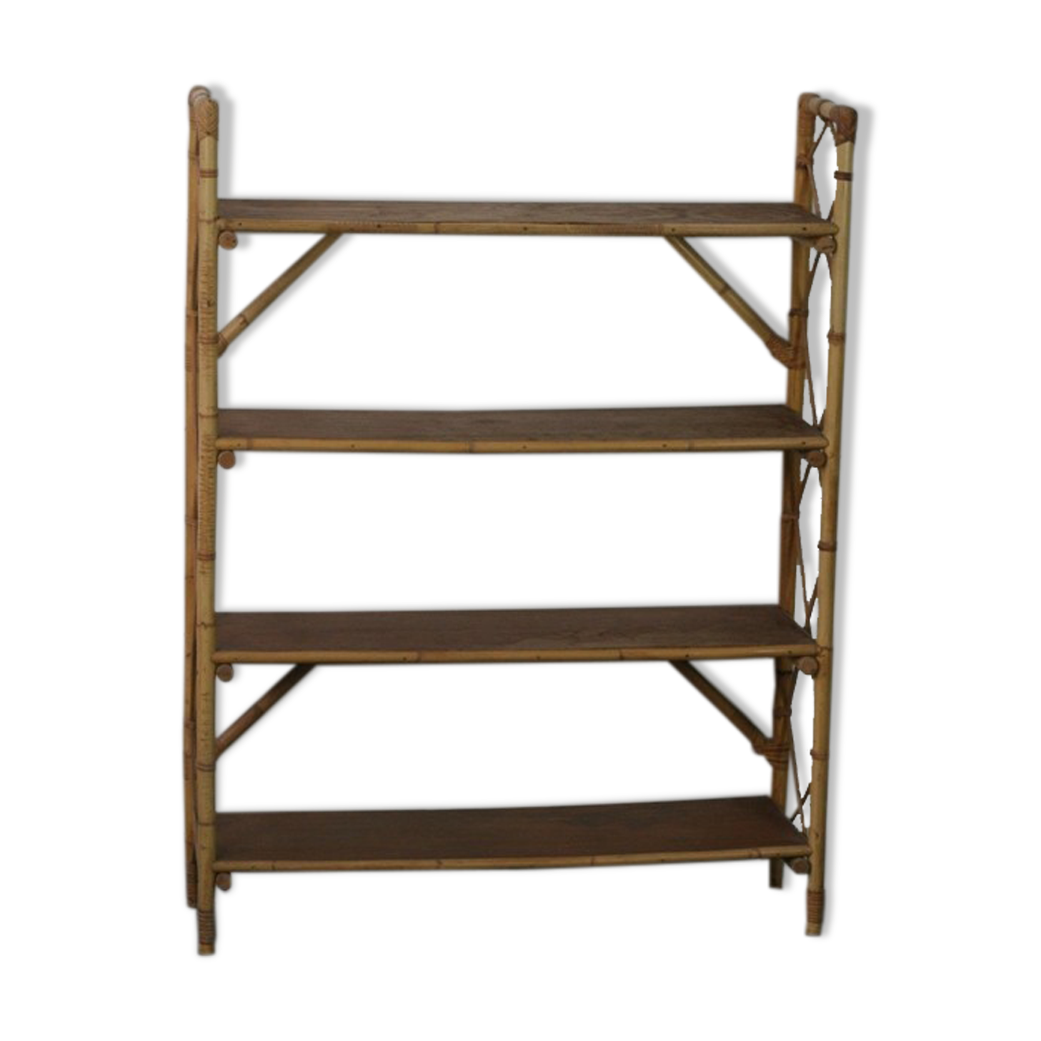 Storage cabinet bookcase shelf in vintage rattan 1970