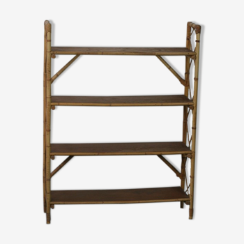 Storage cabinet bookcase shelf in vintage rattan 1970