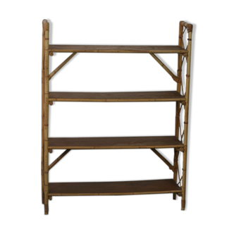 Storage cabinet bookcase shelf in vintage rattan 1970