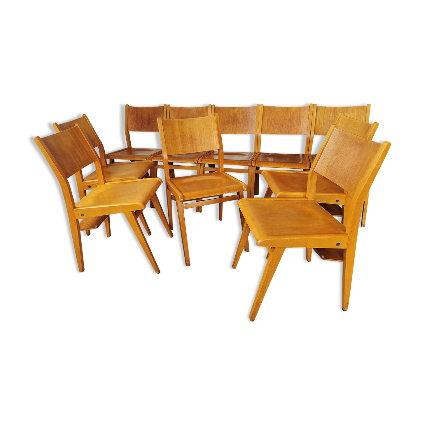 Lot de 6 chaises de théâtre en bois blond