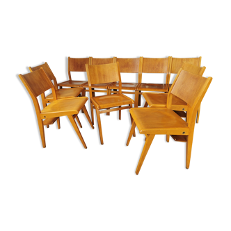 Lot de 6 chaises de théâtre en bois blond
