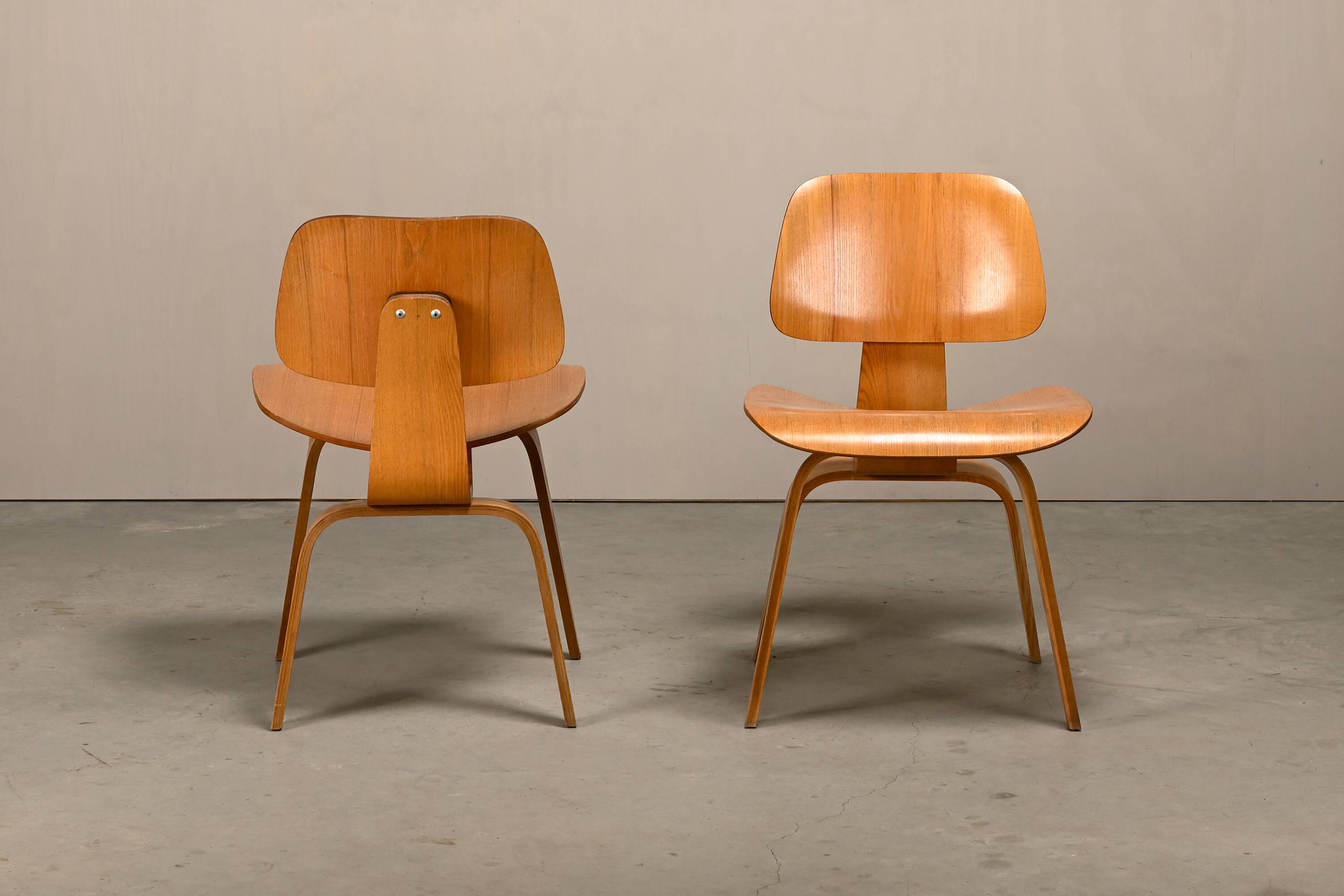 Charles and Ray Eames Early DCW Ash Plywood Dining Chairs for Herman Miller