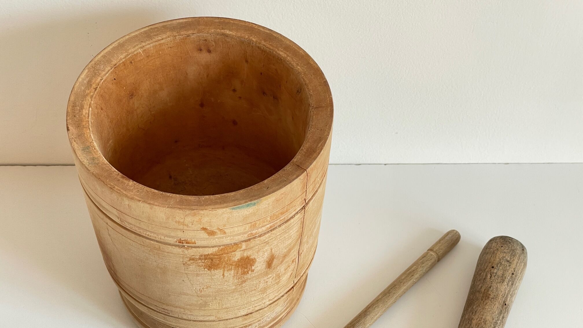 Turned wooden pots and beaters for the kitchen