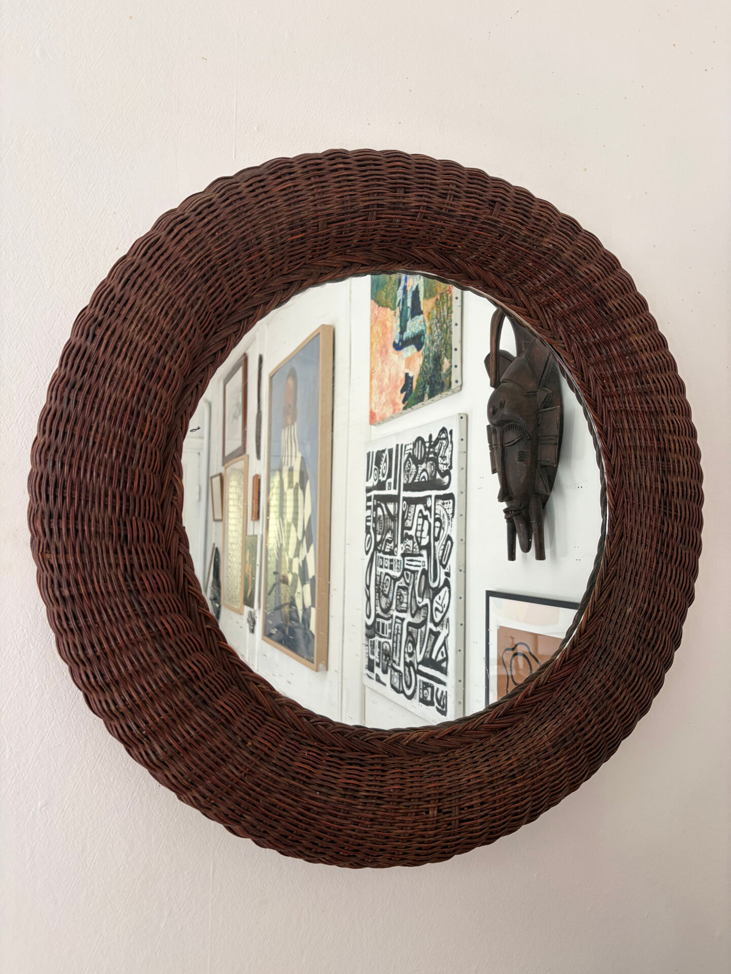 Mid-century wicker and rattan mirror