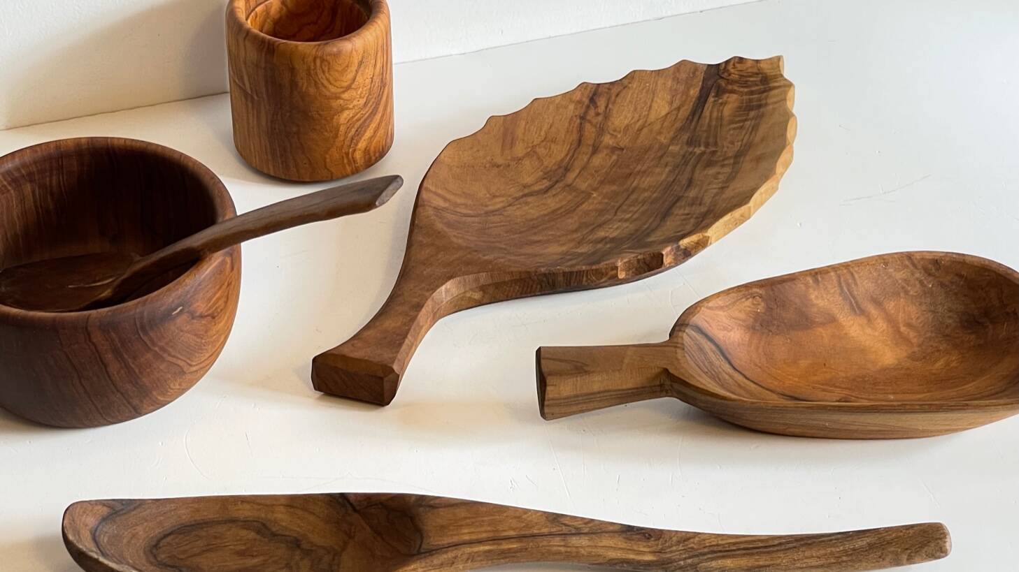 Set of vintage turned and carved wooden cups