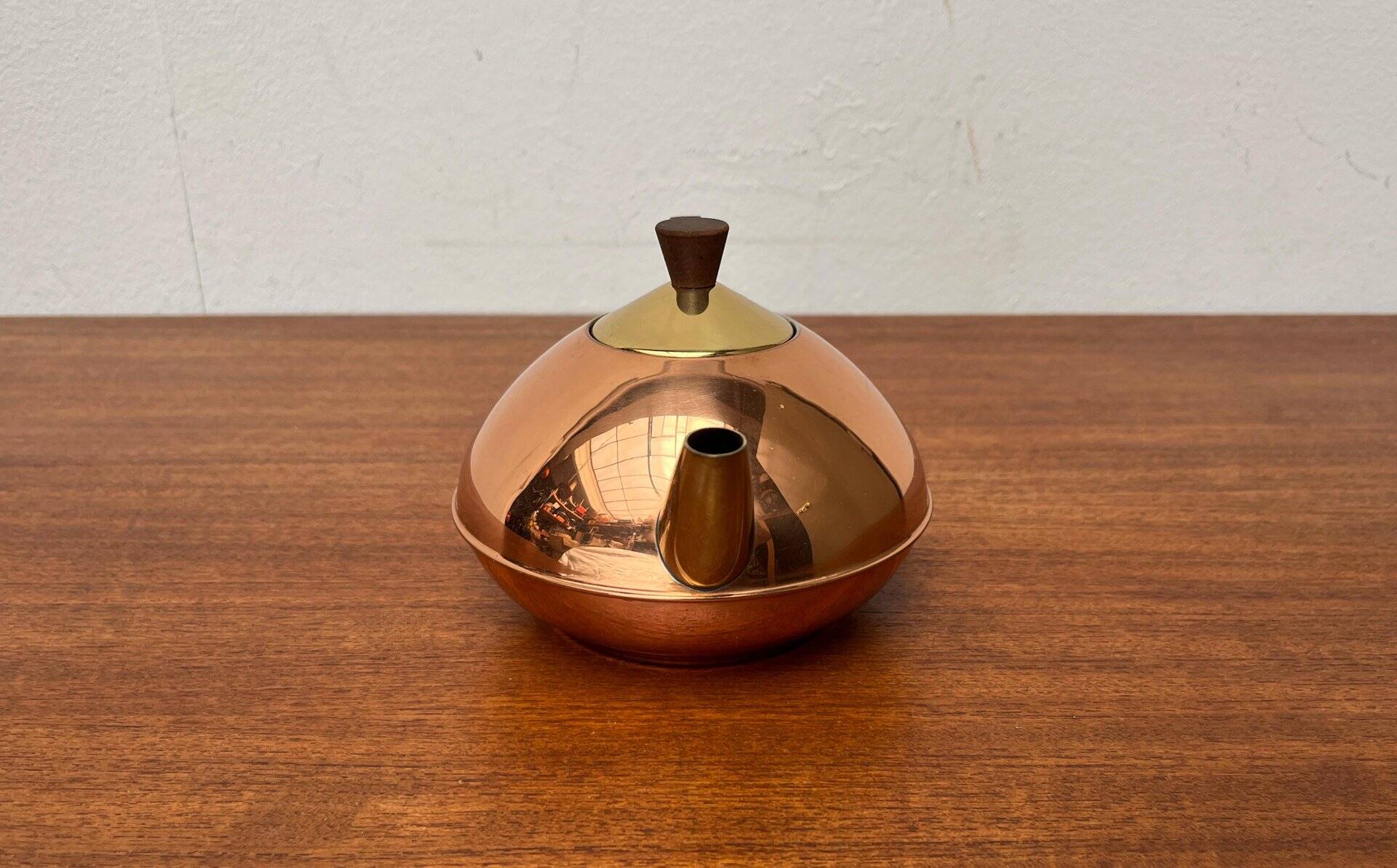 Metal and teak teapot from the mid-century, 1960s.