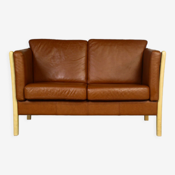 Canapé 2 places en cuir marron