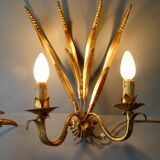 Pair of gold metal wheat ear sconces, 70s-80s