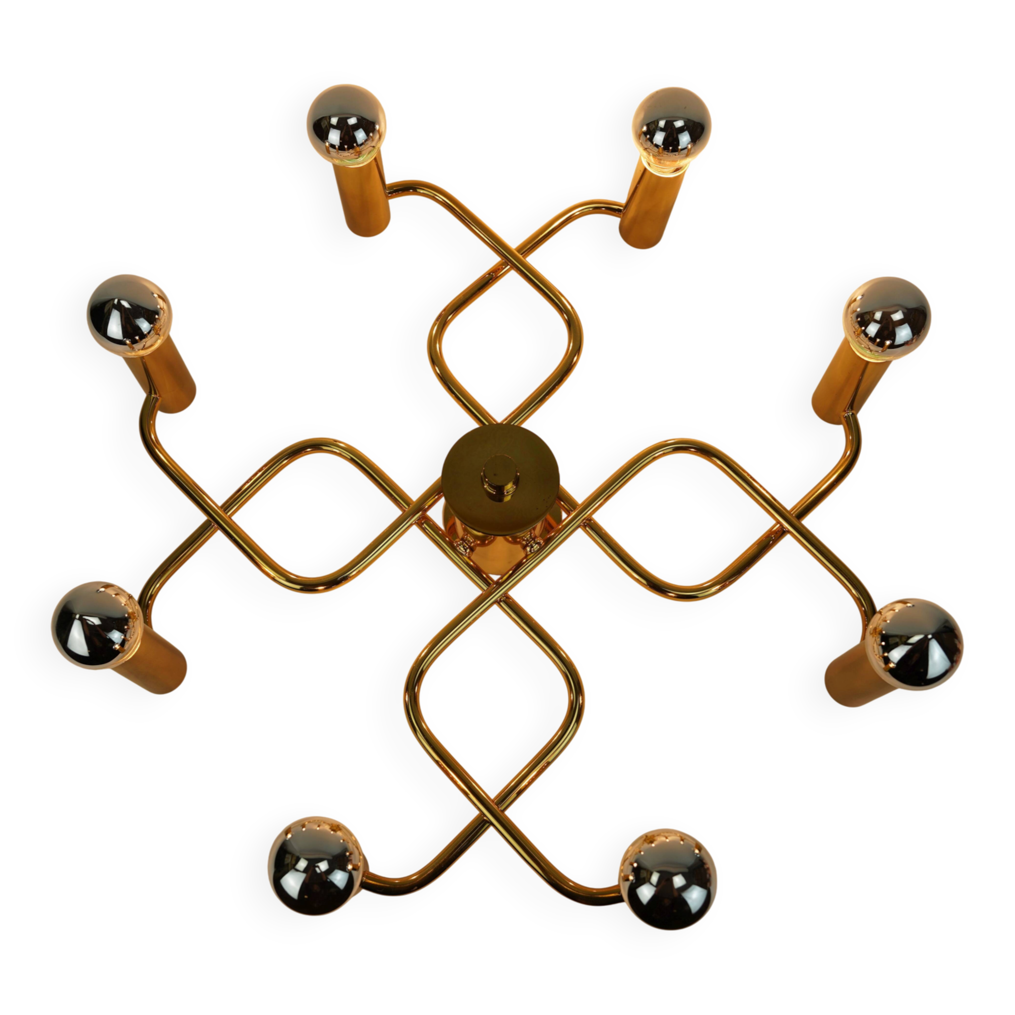large 1970s sputnik brass CEILING LAMP 8-light ceiling fixture