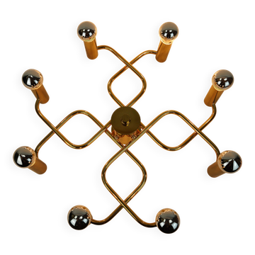 large 1970s sputnik brass CEILING LAMP 8-light ceiling fixture