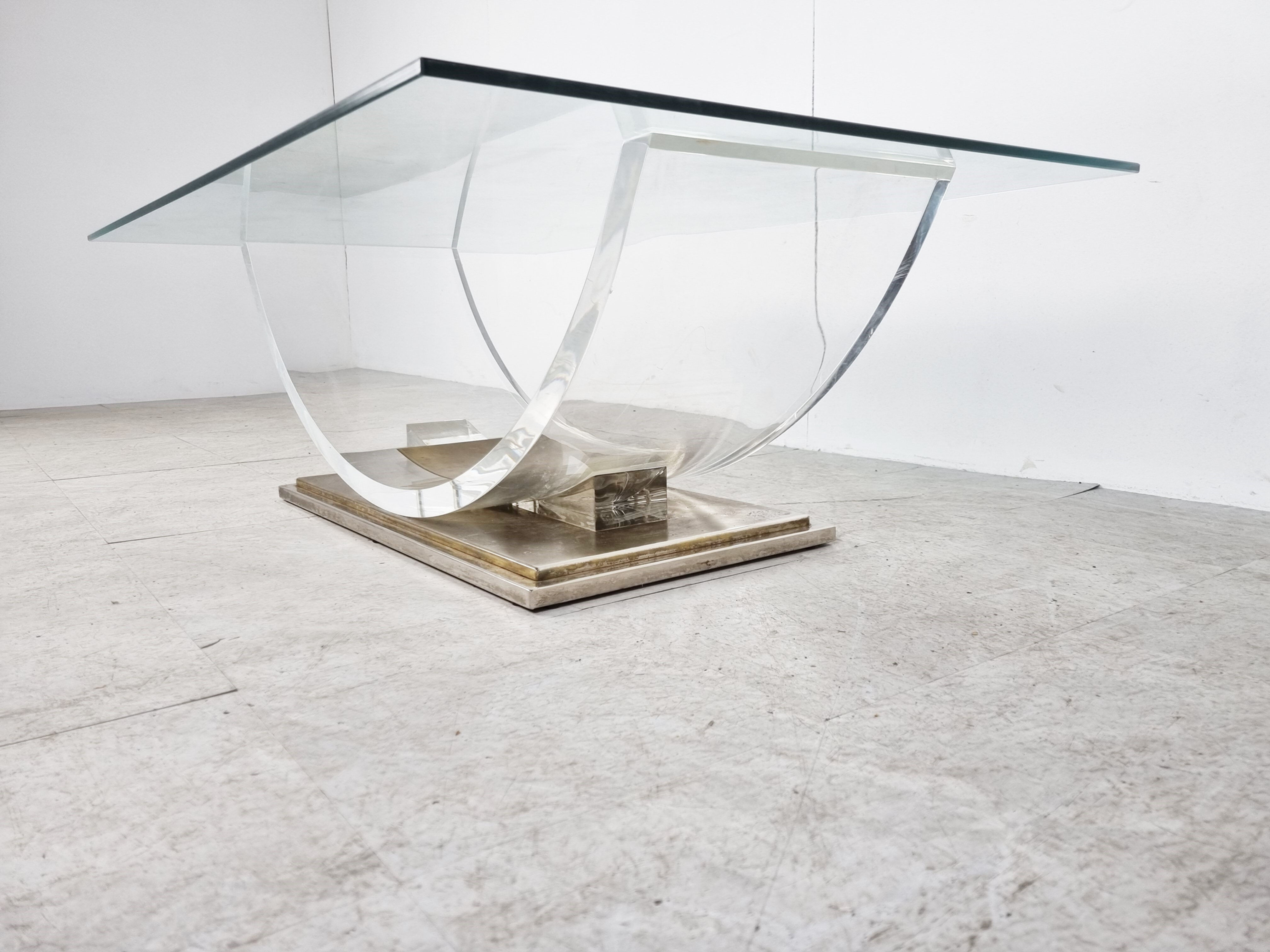 Lucite and brass arch coffee table, 1970