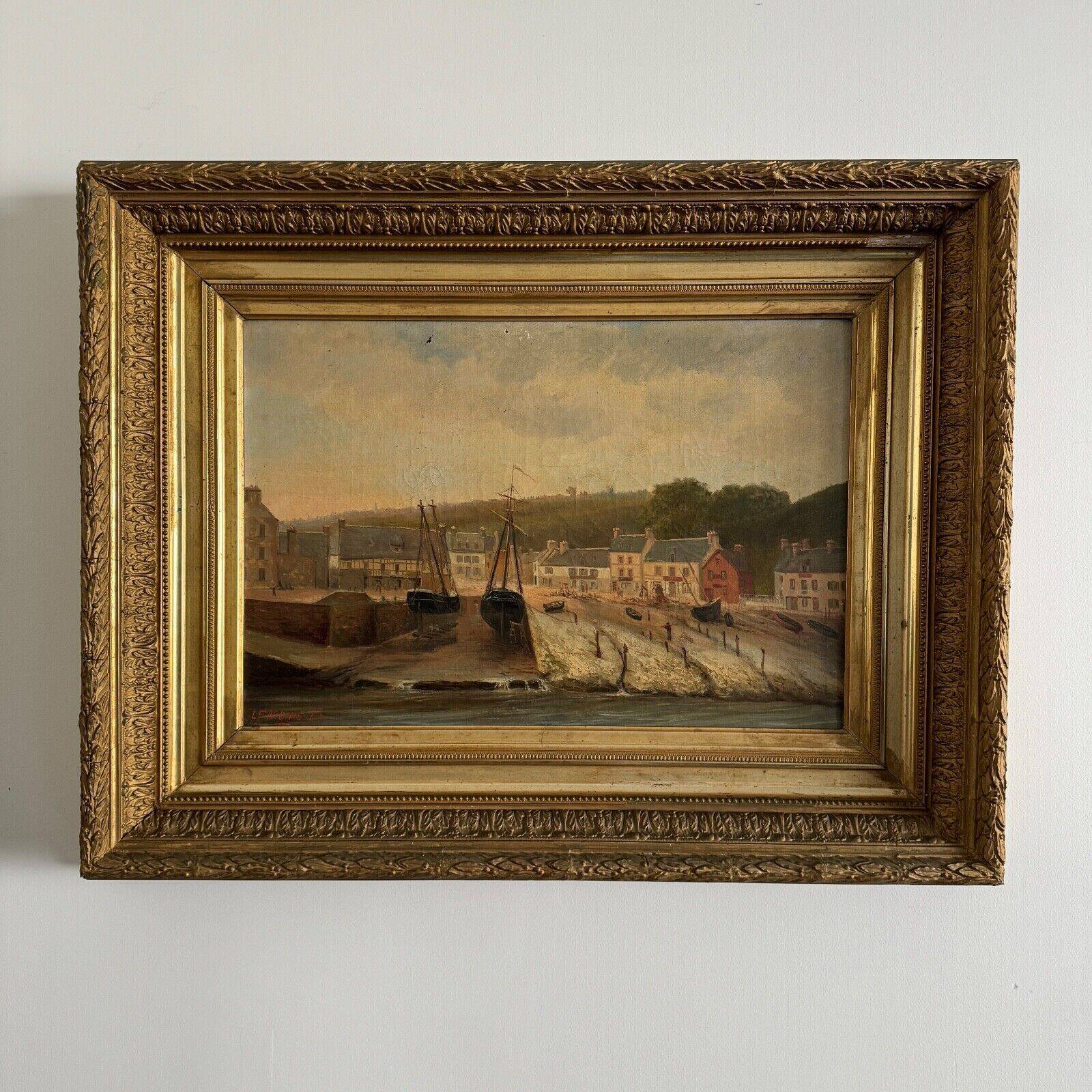Oil on canvas by F. Lemoine the port of Nantes late 19th century stucco frame
