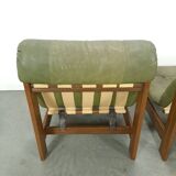 Green leather and oak wood armchair