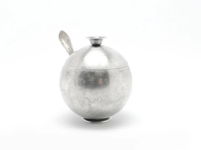 Mid-century modern sugar bowl, silver-plated brass, Poland, 1960s