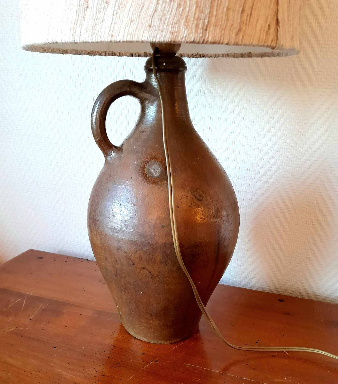 1950s pottery jug lamp and linen-style fabric lampshade
