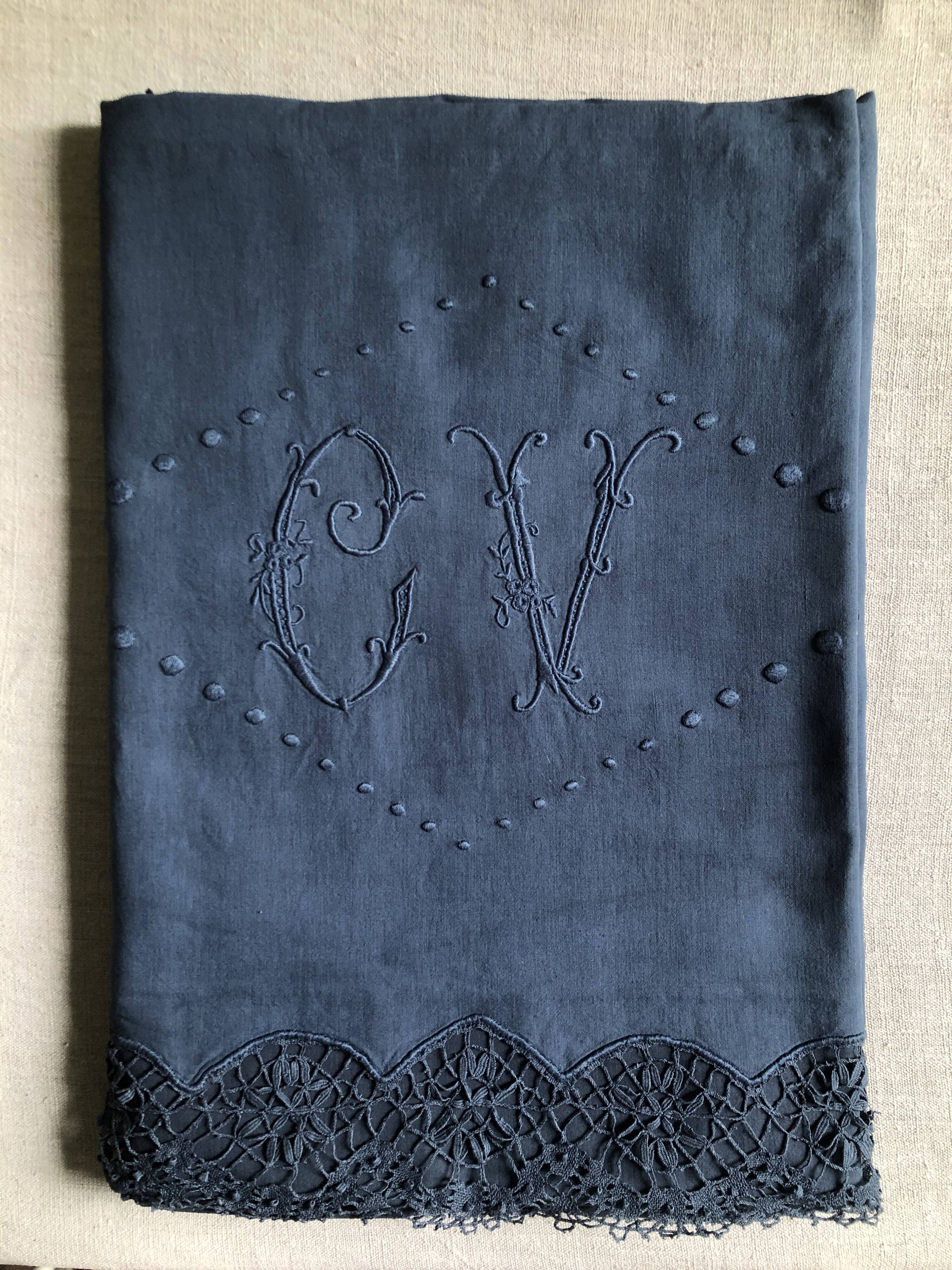 Antique Linen and Hemp Sheet Dyed in Night Blue