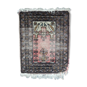 Vintage carpet uzbek bukhara handmade 46cm x 56cm 1950s, 1c765
