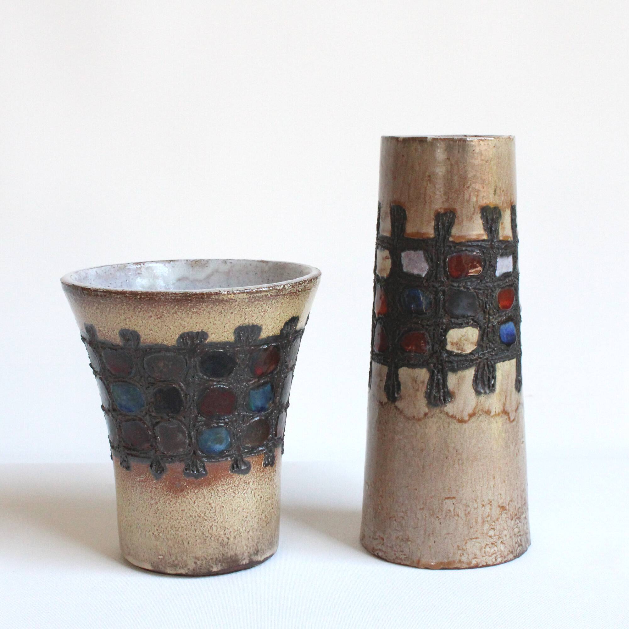 Pair of vintage brutalist Perignem vases