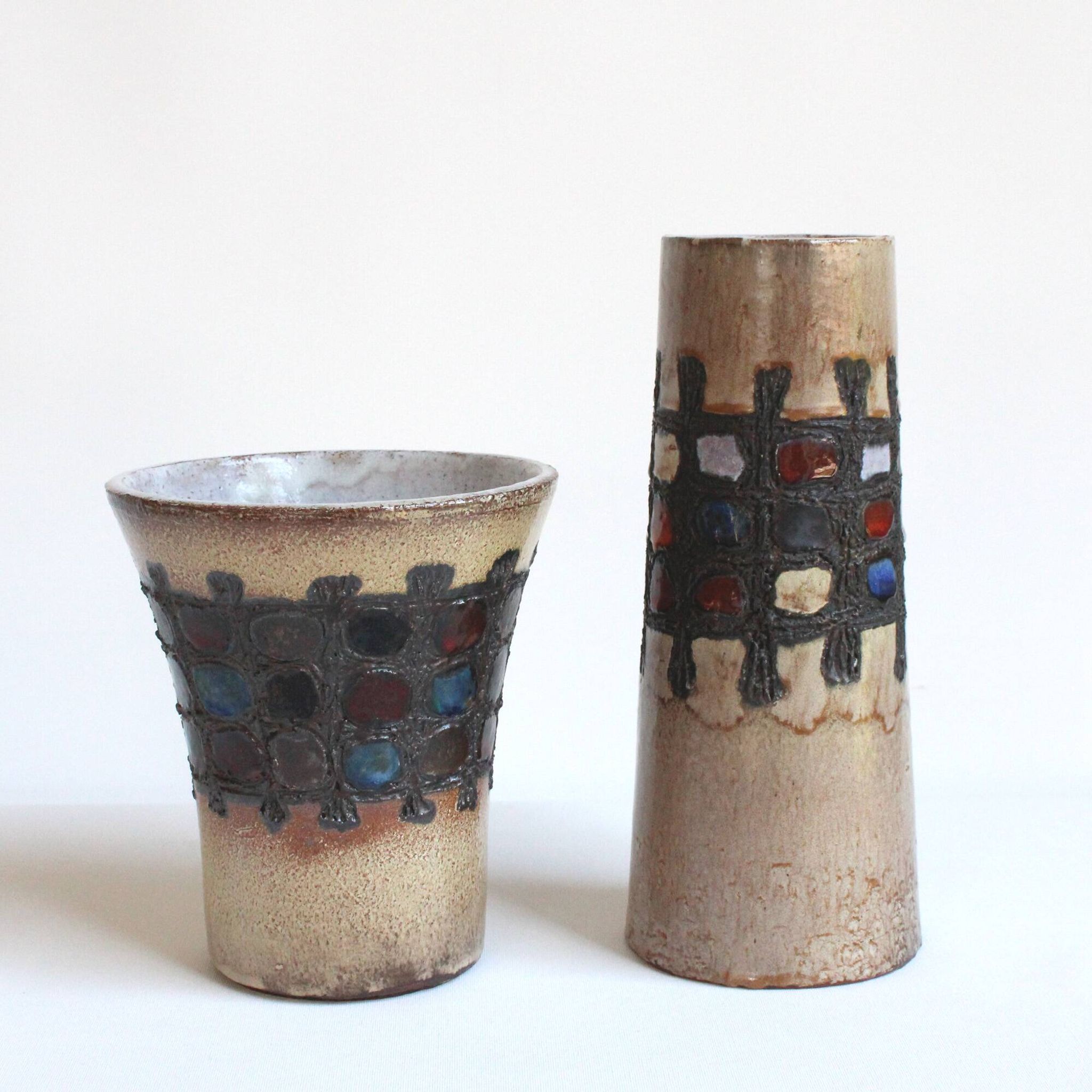 Pair of vintage brutalist Perignem vases