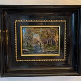 “riviere” painting on metal emaux de limoges signed