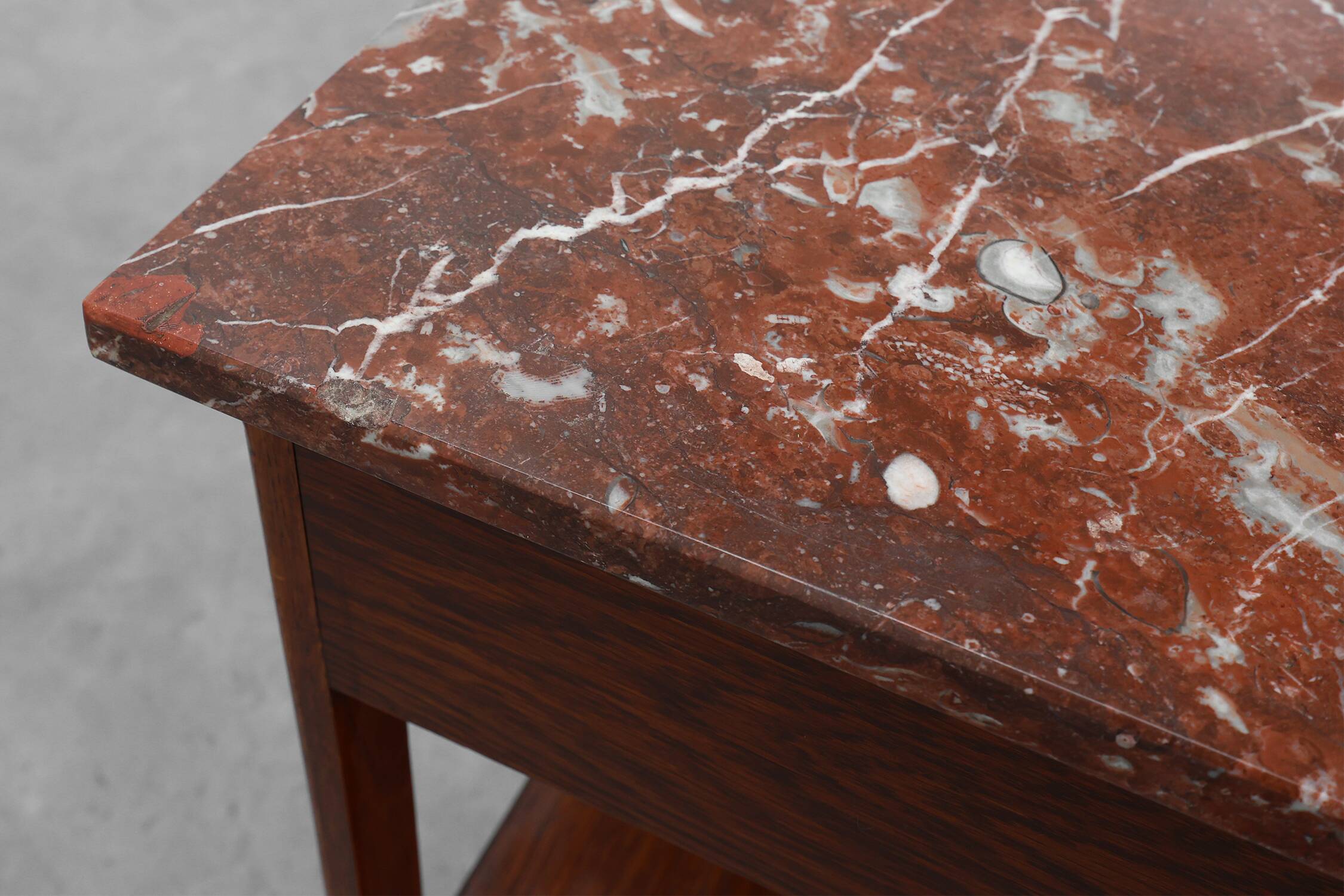 Art Deco Wood and Terracotta Marble Top Nightstand, France 1920s