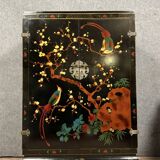 Chinese cabinet in black lacquer and colored decorations