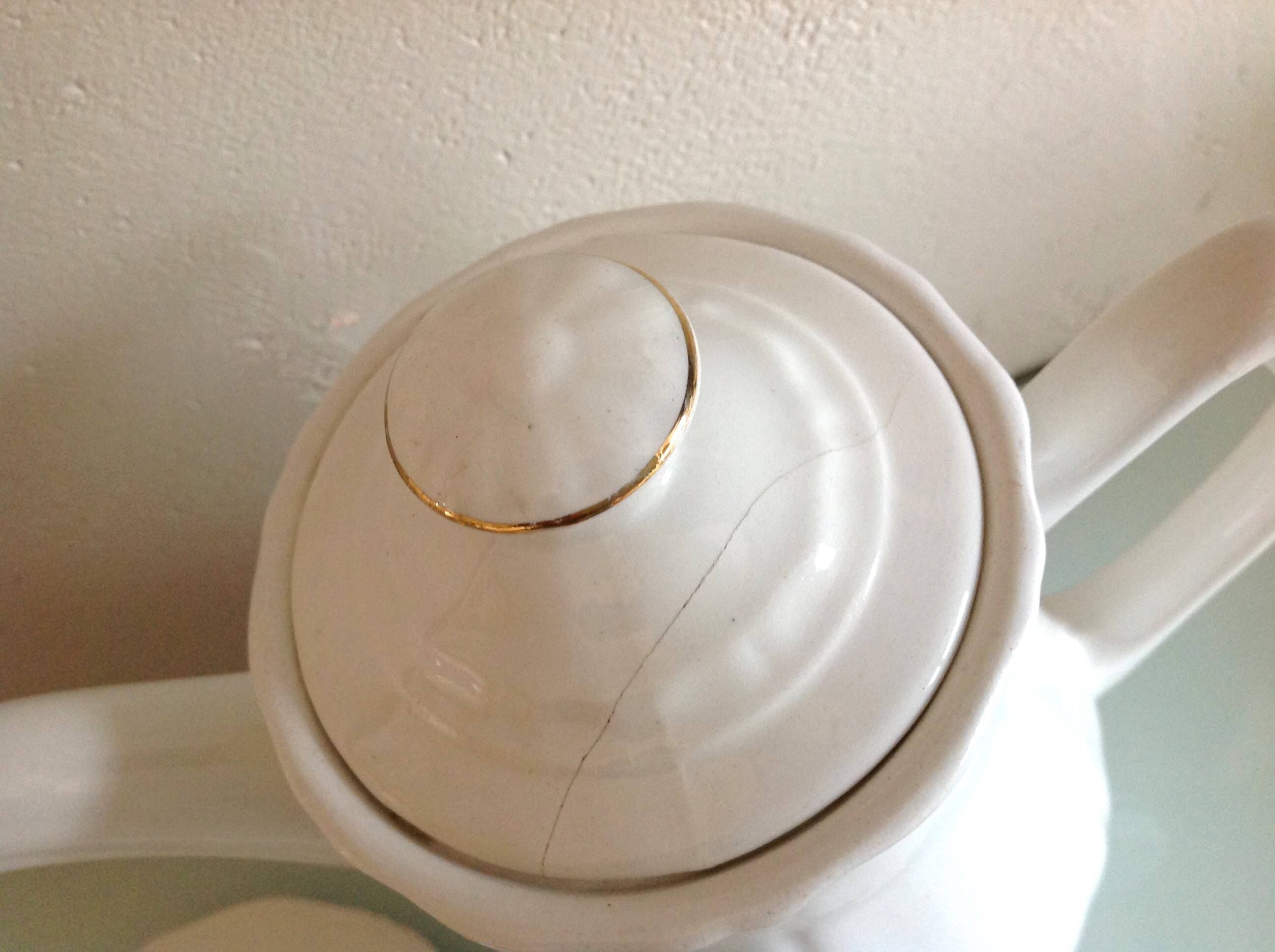 White porcelain coffee service with golden flowers / vintage 50s-60s