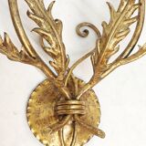 Golden wrought iron wall lamp France, 1970s