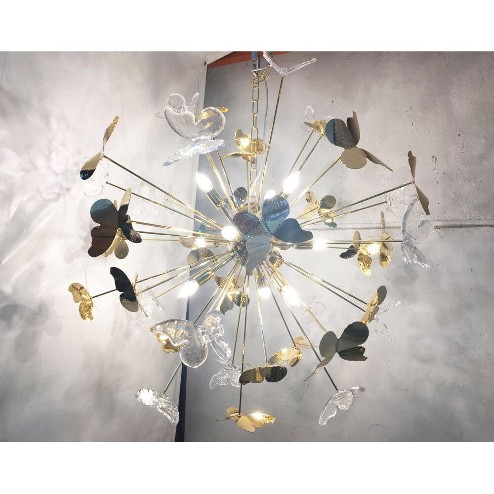 Brass and Murano glass chandelier