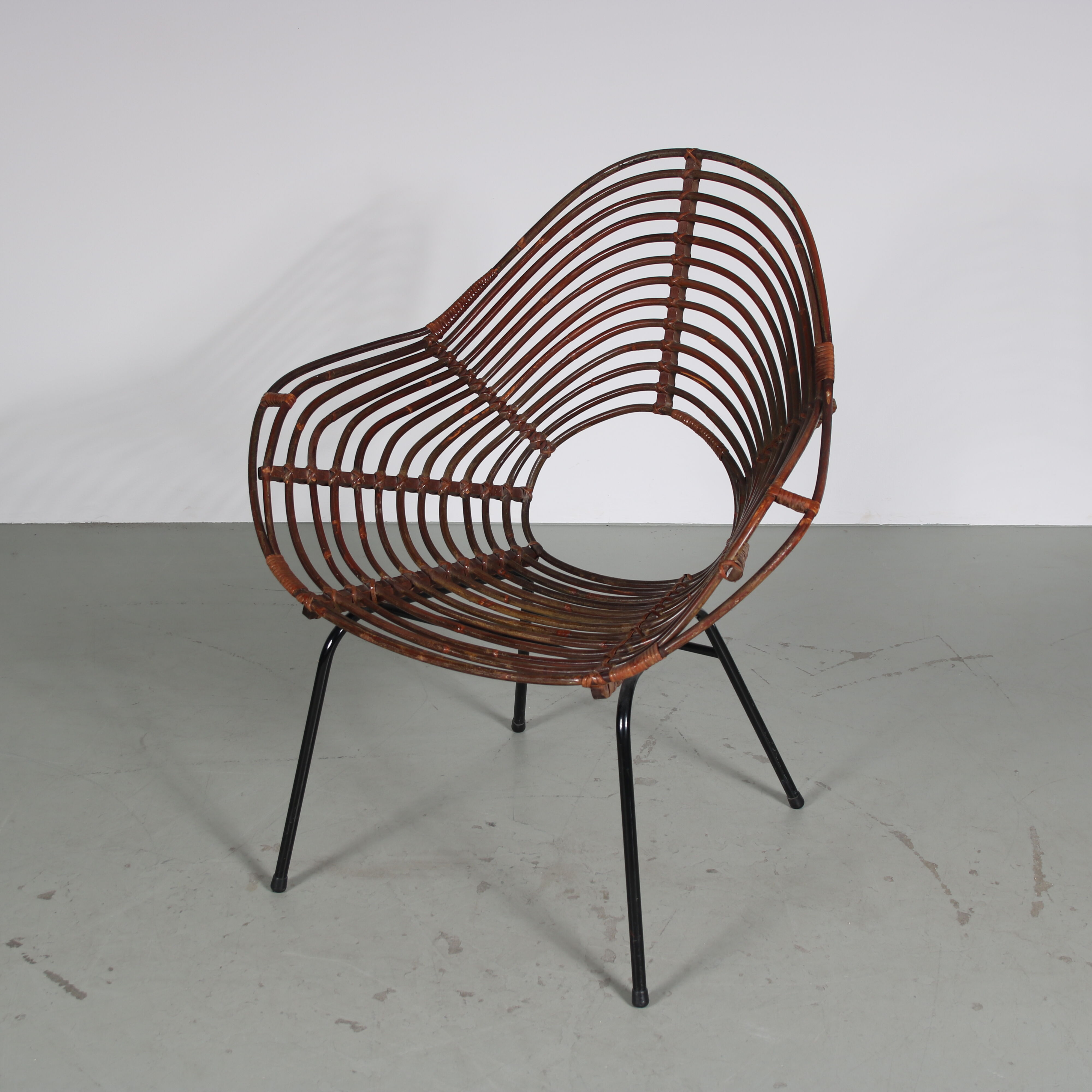 1950s Rare rattan chair by Rohé, Netherlands