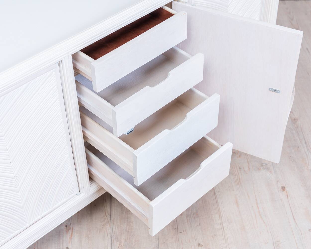 Enfilade Mid-Century Pencil Reed / en rotin, costal design des années 80.