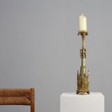 Neo‑Gothic Copper Church Candleholder Stamped “LL A Paris”, France ca. 1880