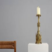 Neo‑Gothic Copper Church Candleholder Stamped “LL A Paris”, France ca. 1880