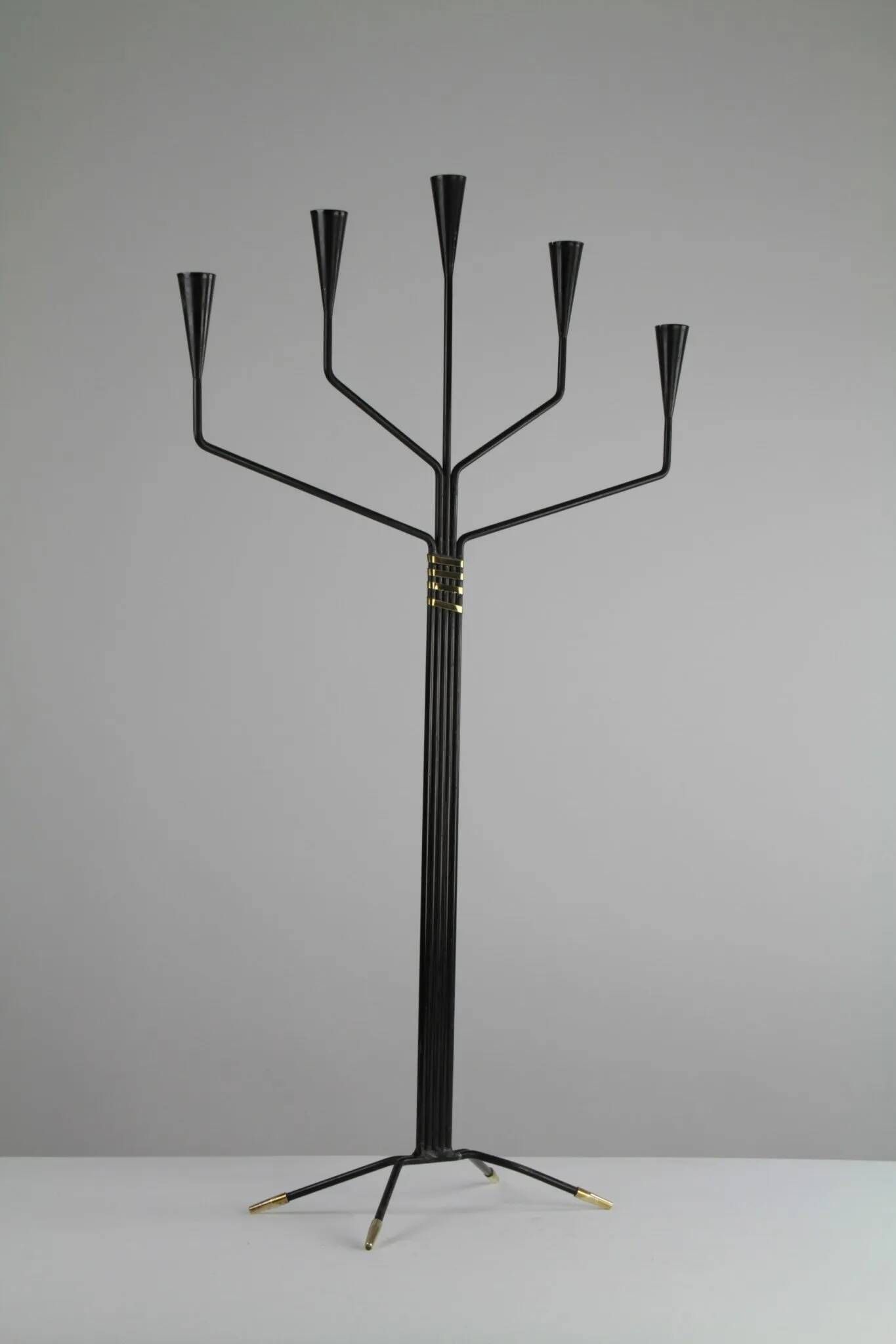 Floor Standing Candelabra with Black & Brass Details – by Gunnar Ander for Ystad-Metall – Sweden, 1960s