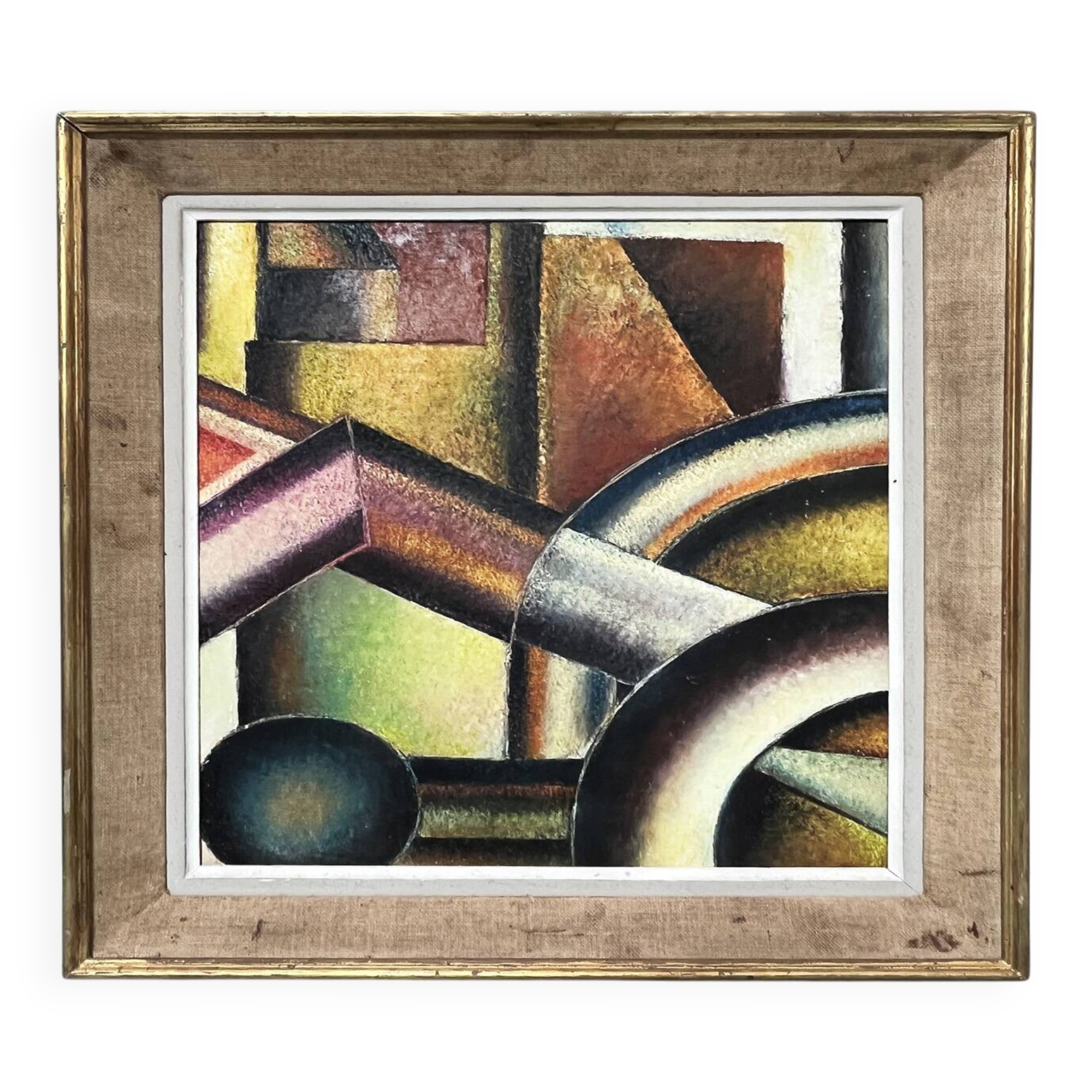 Cubist painting 1950 signed S. Montegnie
