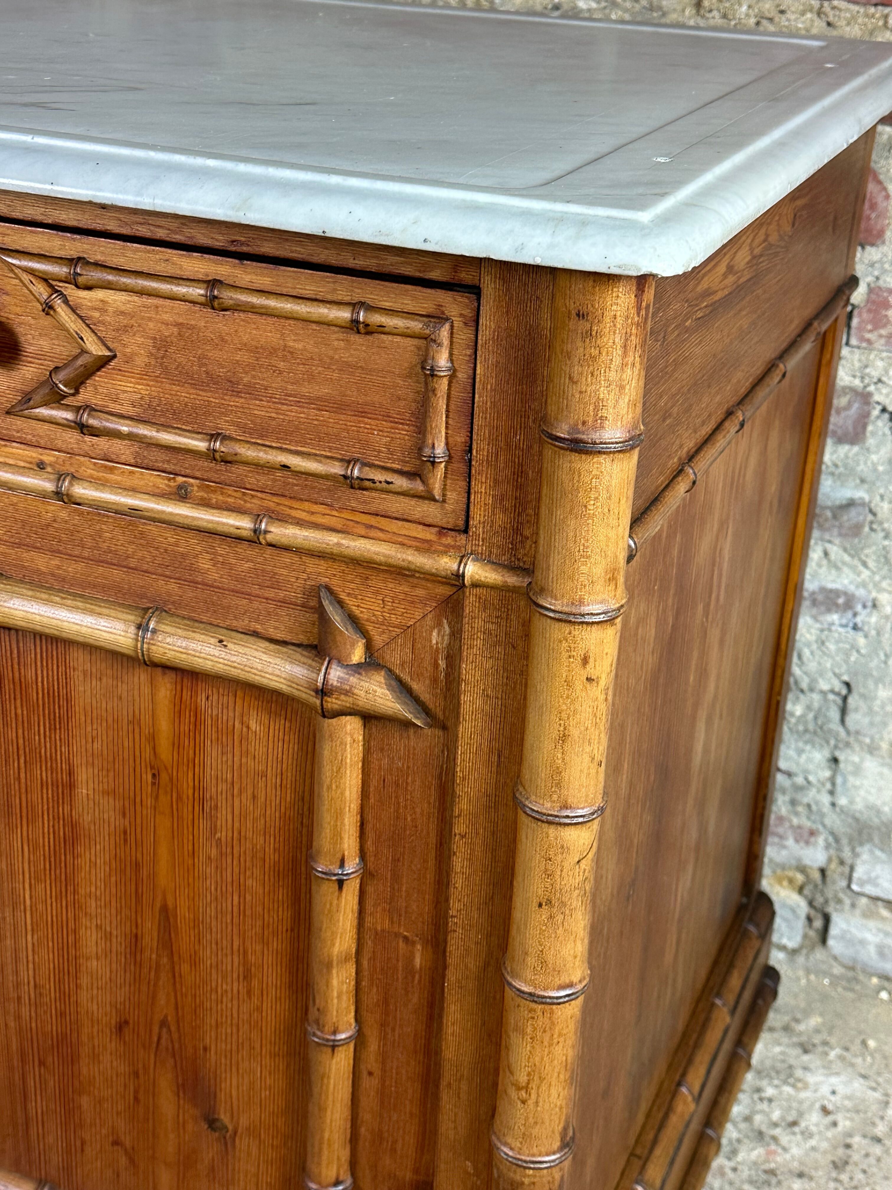 Bamboo-style pine sideboard and marble top early nineteenth century