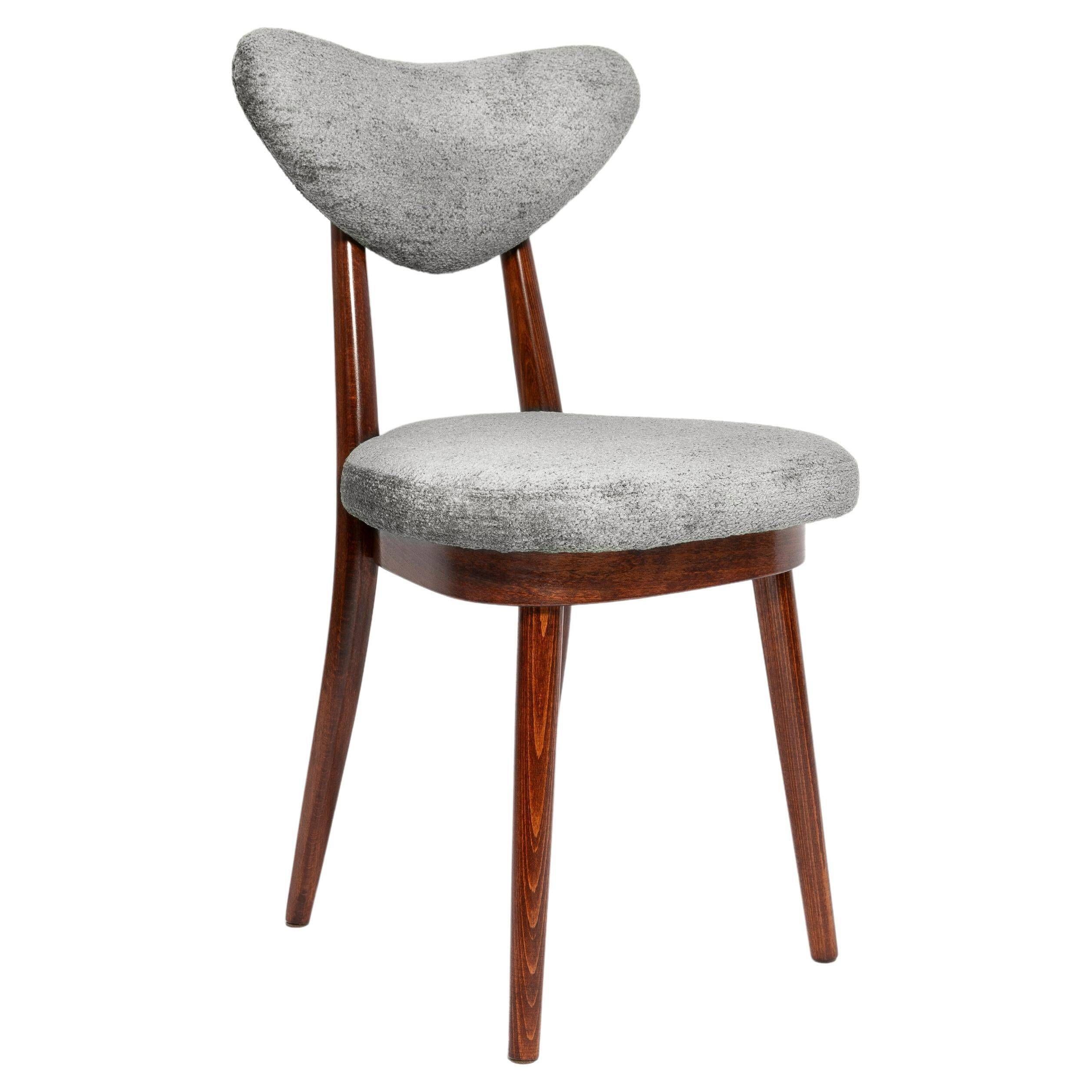 Vintage mid-century grey velvet heart-shaped chair, Europe, 1960s.