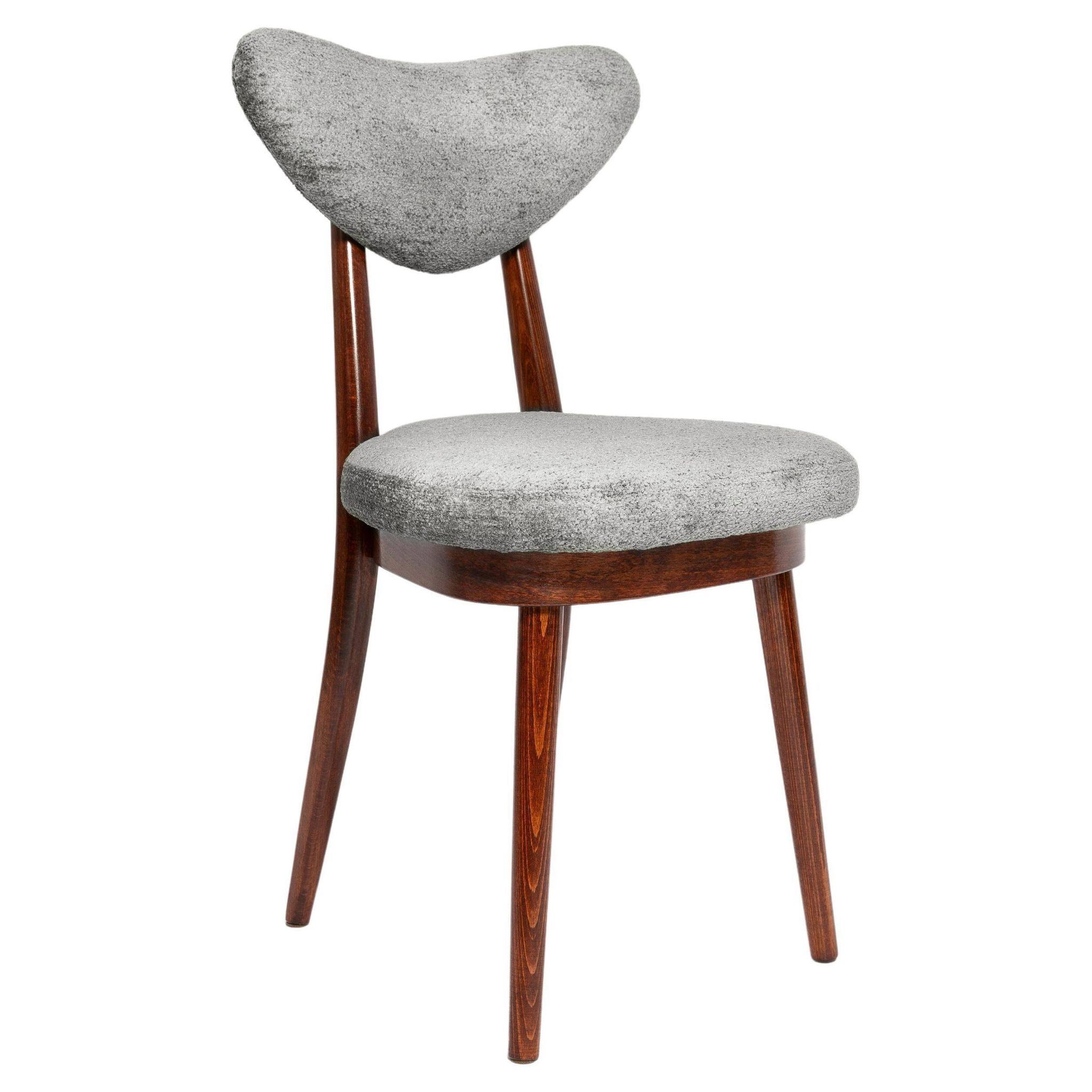 Vintage mid-century grey velvet heart-shaped chair, Europe, 1960s.