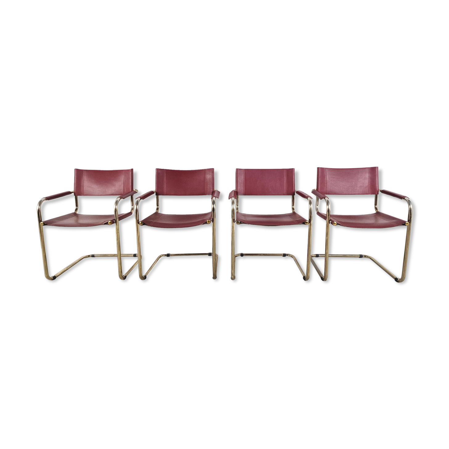 Red leather bauhaus design dining chairs - 1980