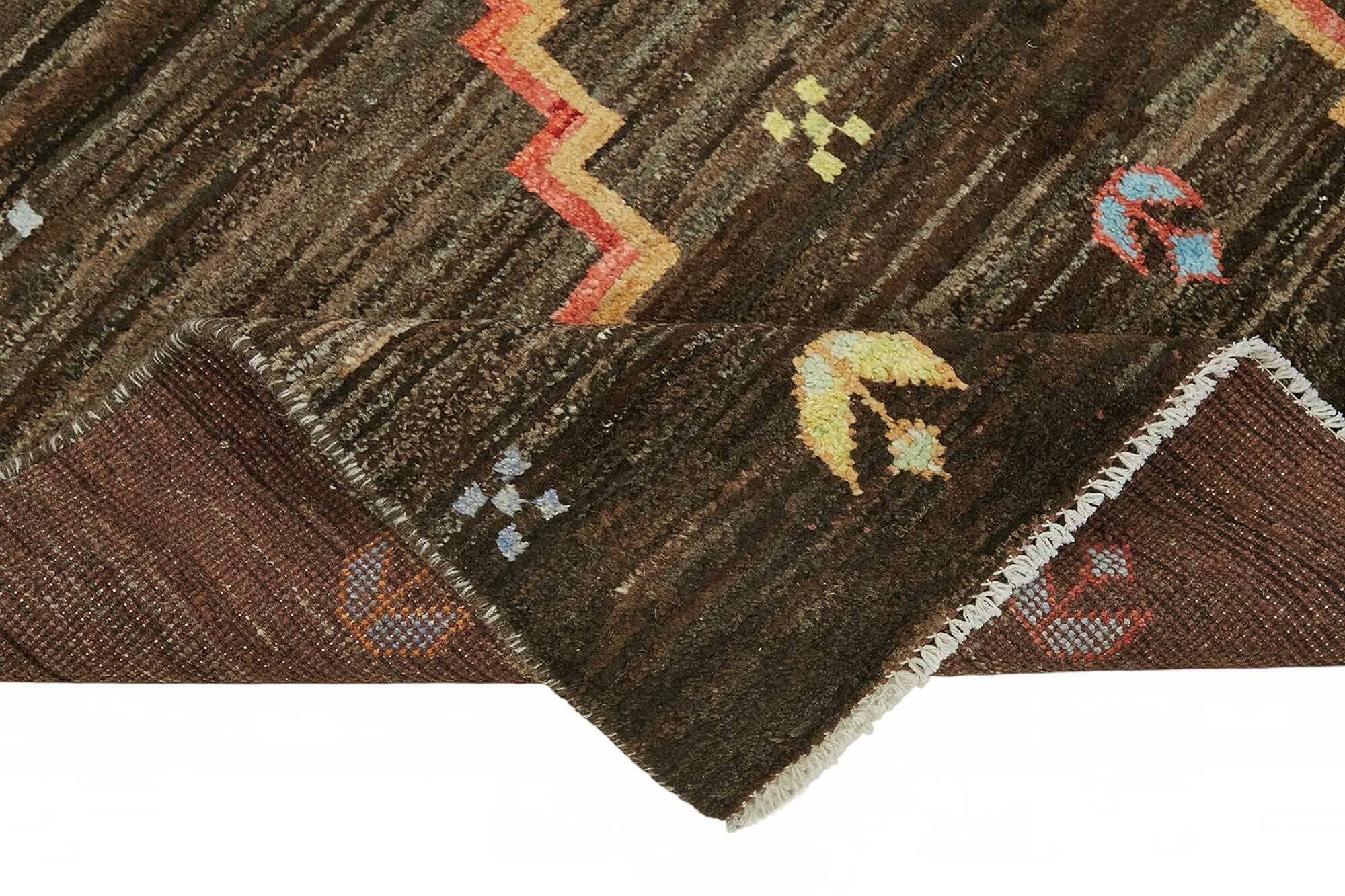 Hand-Knotted Turkish Contemporary 150 cm x 194 cm Brown Wool Carpet