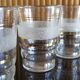 8 granite glasses bordered gold 1950s