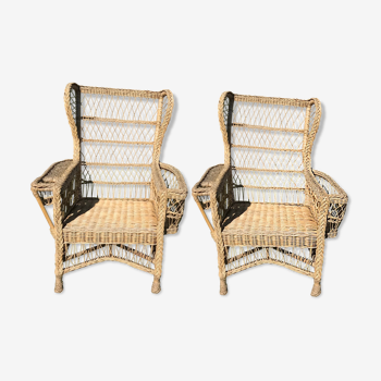 Paire de fauteuils jardin rotin osier